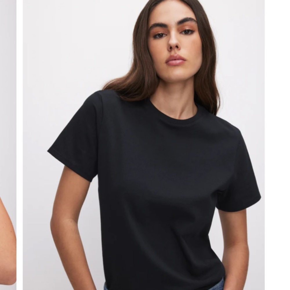 Good American Cotton Shoulder Pad Tee - Black - Size M (2)